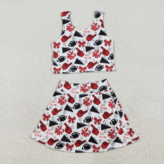 GSD2693 Cheer Team's Red Bows Tank Top Shorts Skirts Girls Summer Yoga Outfits