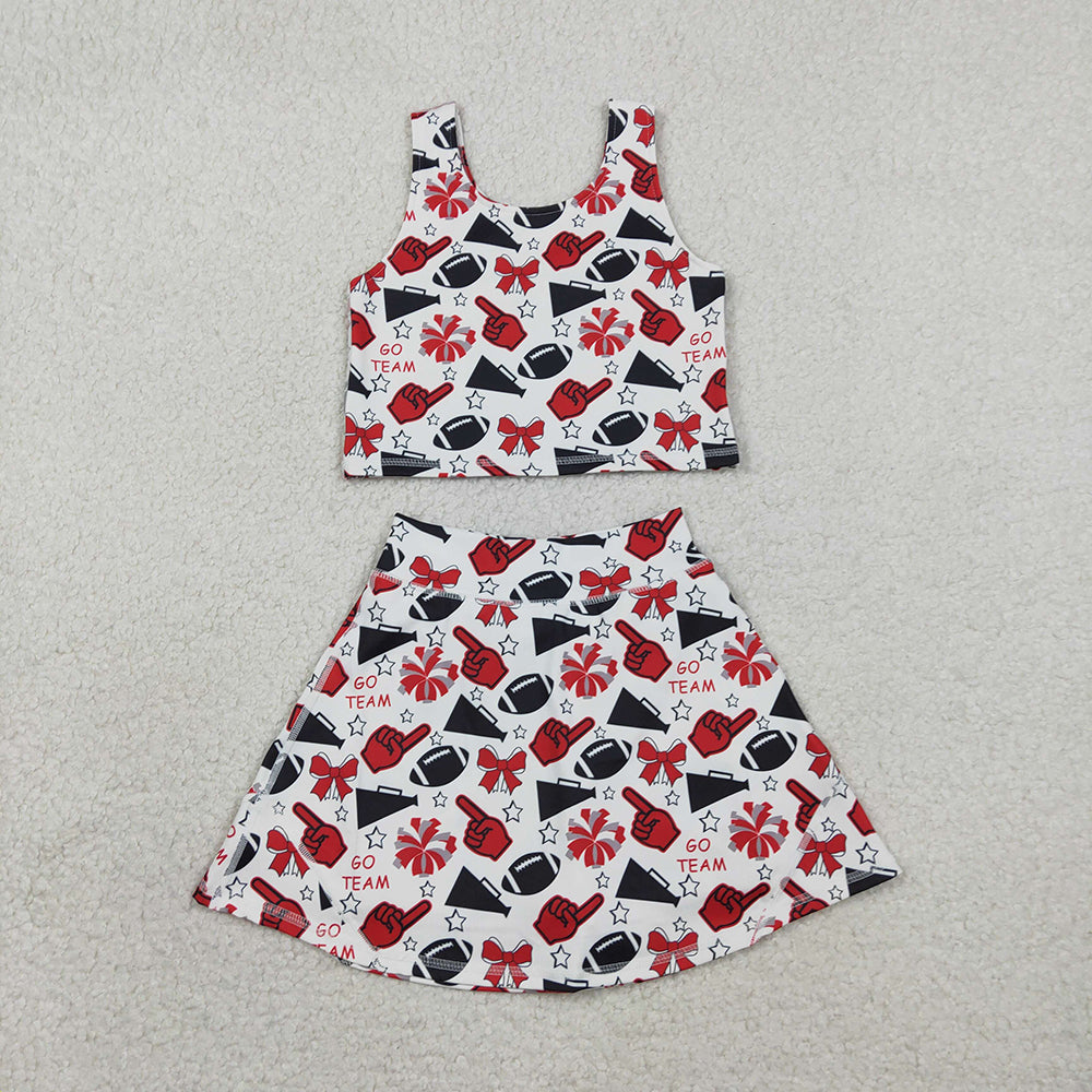 GSD2693 Go Team Cheer Red Bows Tank Top Shorts Skirts Girls Summer Yoga Outfits