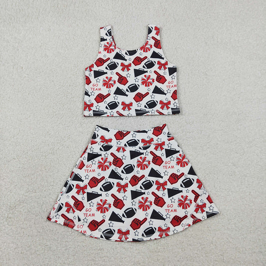 GSD2693 Go Team Cheer Red Bows Tank Top Shorts Skirts Girls Summer Yoga Outfits