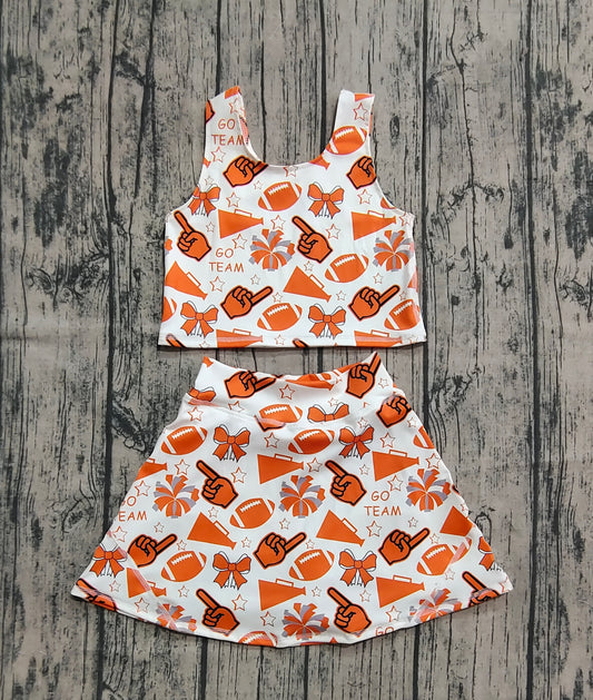 (Pre-order)GSD2695 Cheer Team's Tennessee Orange Bows Tank Top Shorts Skirts Girls Summer Yoga Outfits