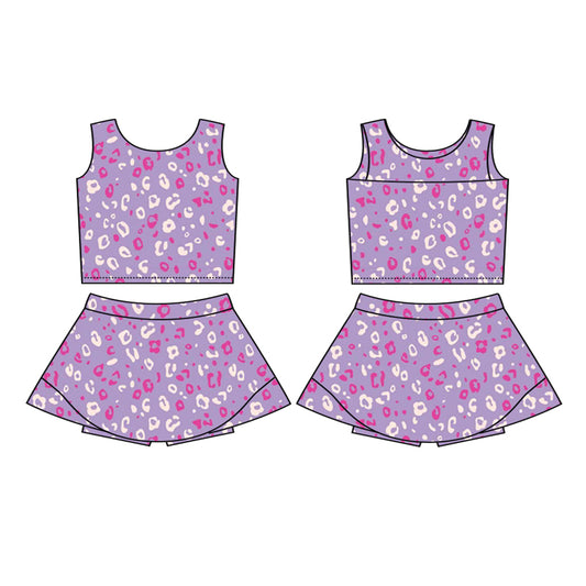 (Pre-order)GSD2702 Purple Leopard Tank Top Skirts Girls Summer Yoga Outfits
