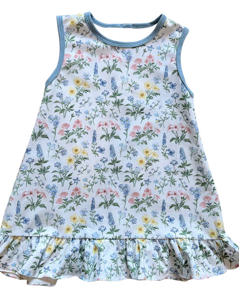 (Pre-order)GSD2704 Colorful Flowers Print Girls Summer Knee Length Dress