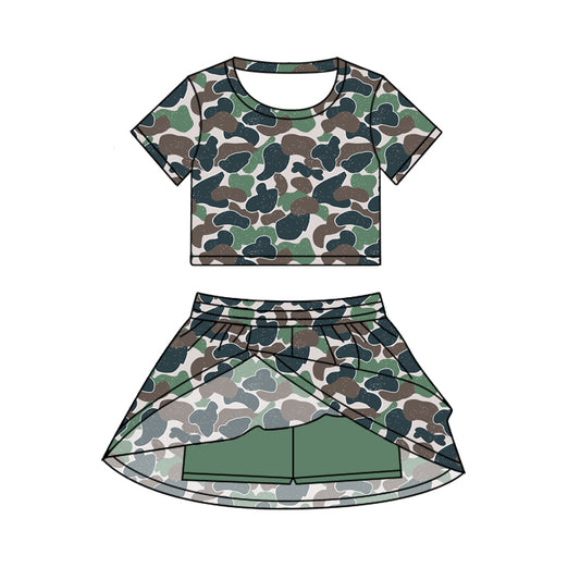 (Pre-order)GSD2726 Green Camo Top Skirts Shorts Girls Summer Clothes Set