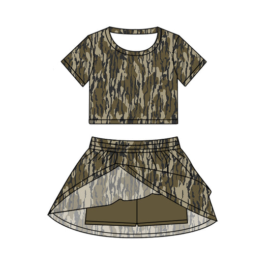 (Pre-order)GSD2728 Camo Top Skirts Shorts Girls Summer Clothes Set