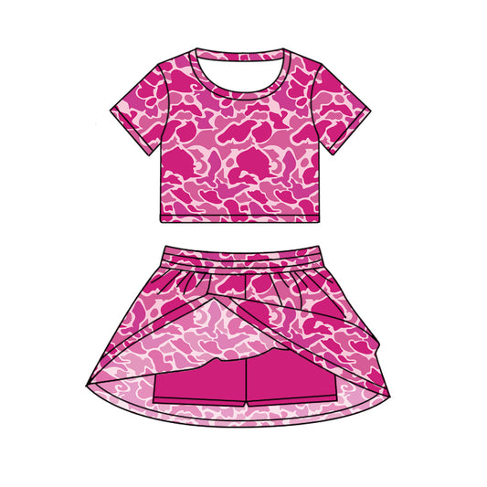(Pre-order)GSD2730 Pink Camo Top Skirts Shorts Girls Summer Clothes Set