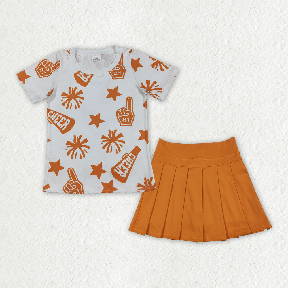 GSD2732 Cheer Top Orange Skirts Girls Summer Yoga Outfits