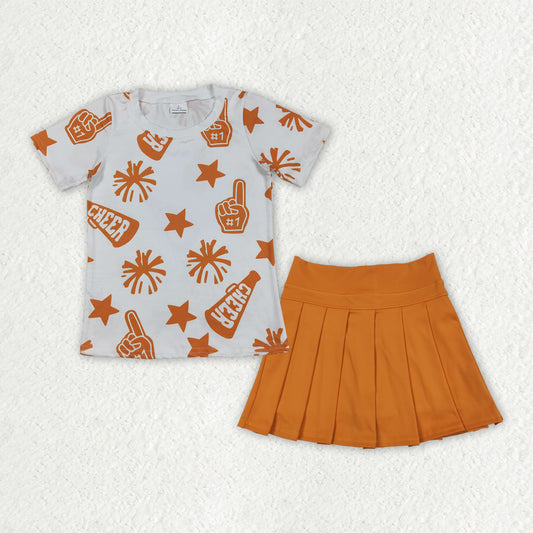 GSD2732 Cheer Top Orange Skirts Girls Summer Yoga Outfits
