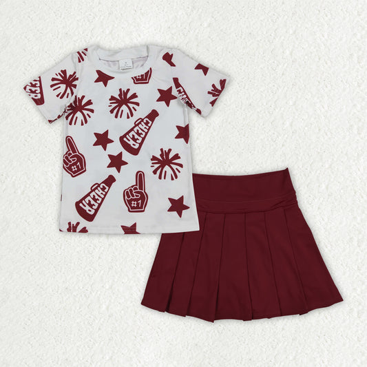 GSD2736 Cheer Top Wine Skirts Girls Summer Yoga Outfits