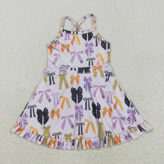 GSD2737 Purple Bows Girls Halloween Knee Length Yoga Dress
