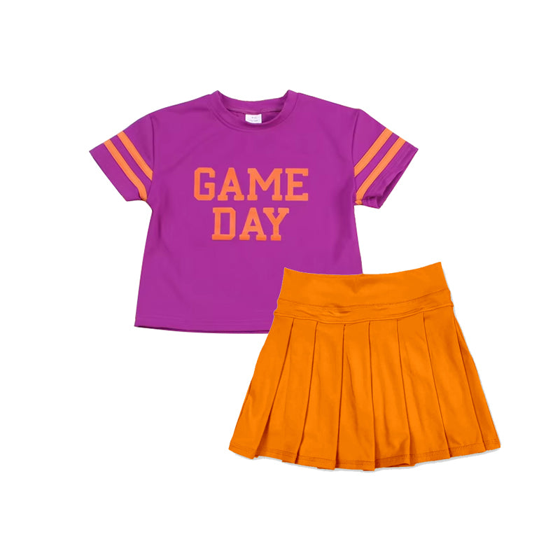 (Pre-order)GSD2739 Game Day Purple Top Orange Skirts Girls Summer Yoga Outfits