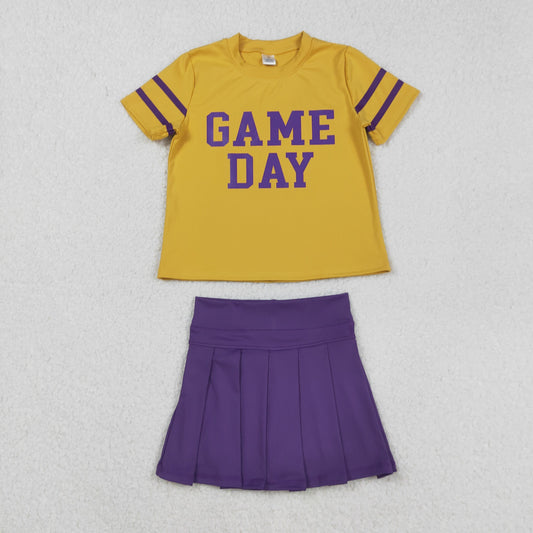 GSD2740 Game Day Vinyl Yellow Top Purple Skirts Girls Summer Yoga Outfits