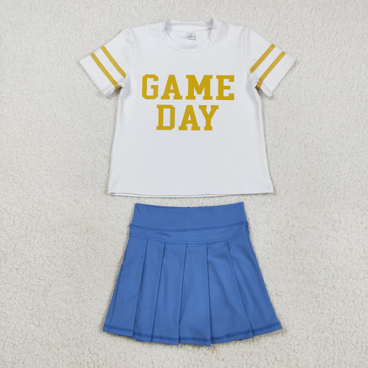 GSD2741 Game Day White Top Blue Skirts Girls Summer Yoga Outfits