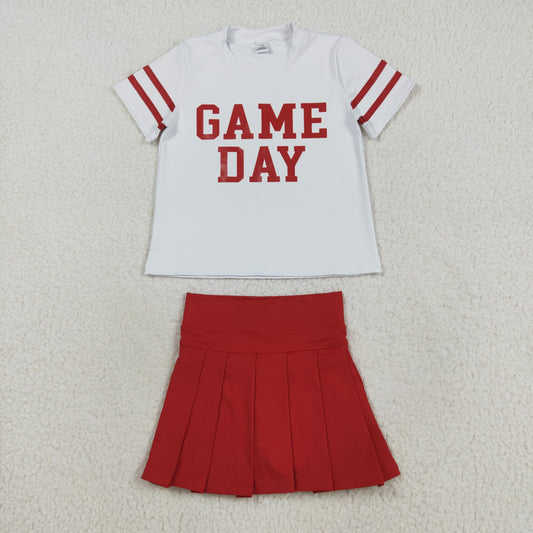GSD2742 Game Day White Top Red Skirts Girls Summer Yoga Outfits
