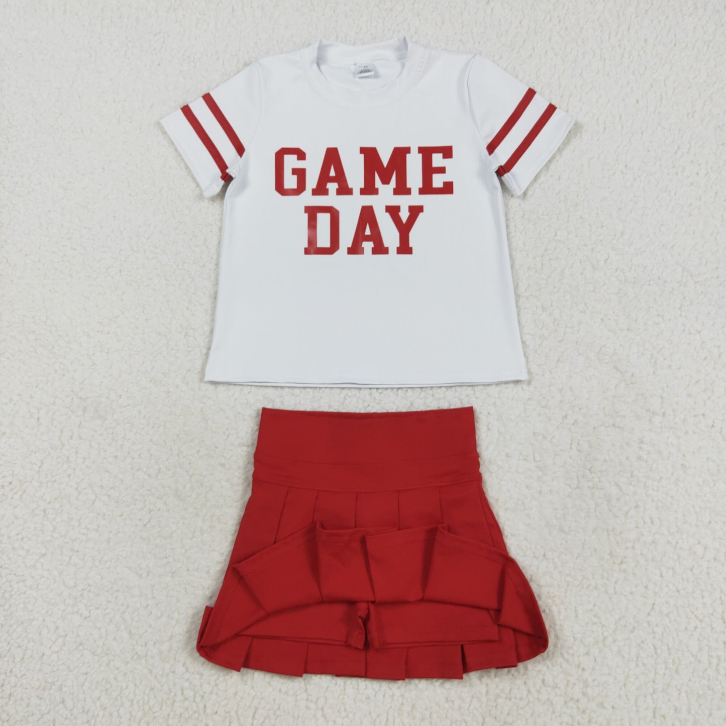 GSD2742 Game Day White Top Red Skirts Girls Summer Yoga Outfits