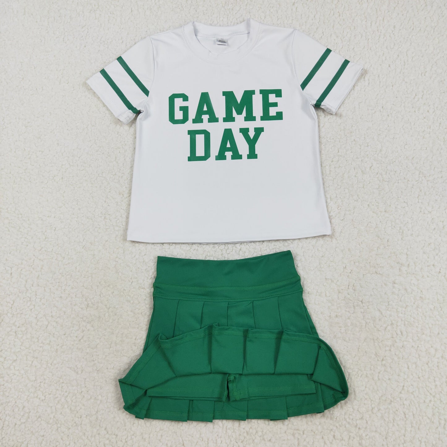 GSD2743 Game Day White Top Green Skirts Girls Summer Yoga Outfits