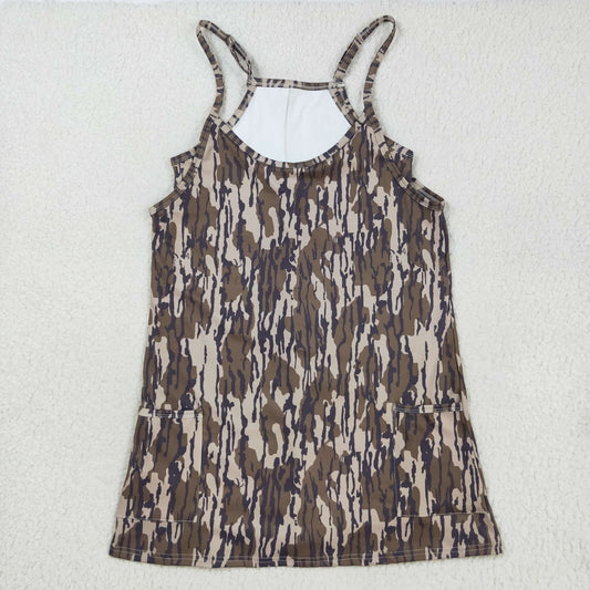 GSD2744  Adult Camo Print Strap Pockets Woman Summer Yoga Dress