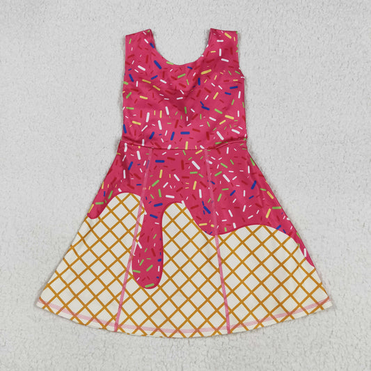 GSD2747 Hot Pink Sprinkles Girls Summer Knee Length Yoga Dress