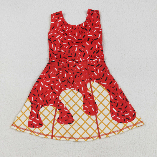 GSD2748 Red Sprinkles Girls Summer Knee Length Yoga Dress