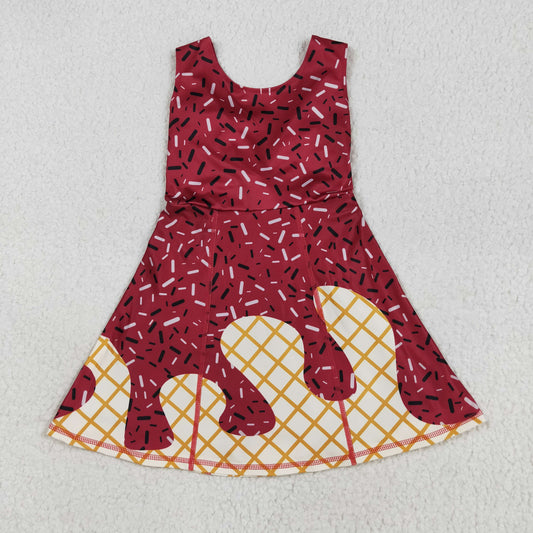 GSD2749 Wine Sprinkles Girls Summer Knee Length Yoga Dress