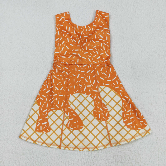 GSD2750 Orange Sprinkles Girls Summer Knee Length Yoga Dress