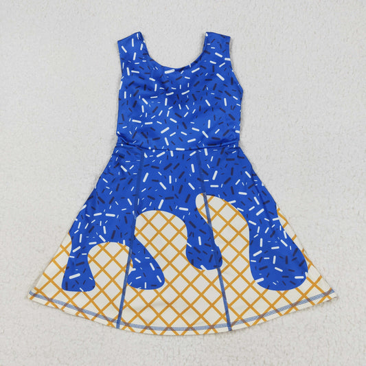 GSD2751 Blue Sprinkles Girls Summer Knee Length Yoga Dress