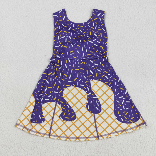 GSD2752 Purple Sprinkles Girls Summer Knee Length Yoga Dress