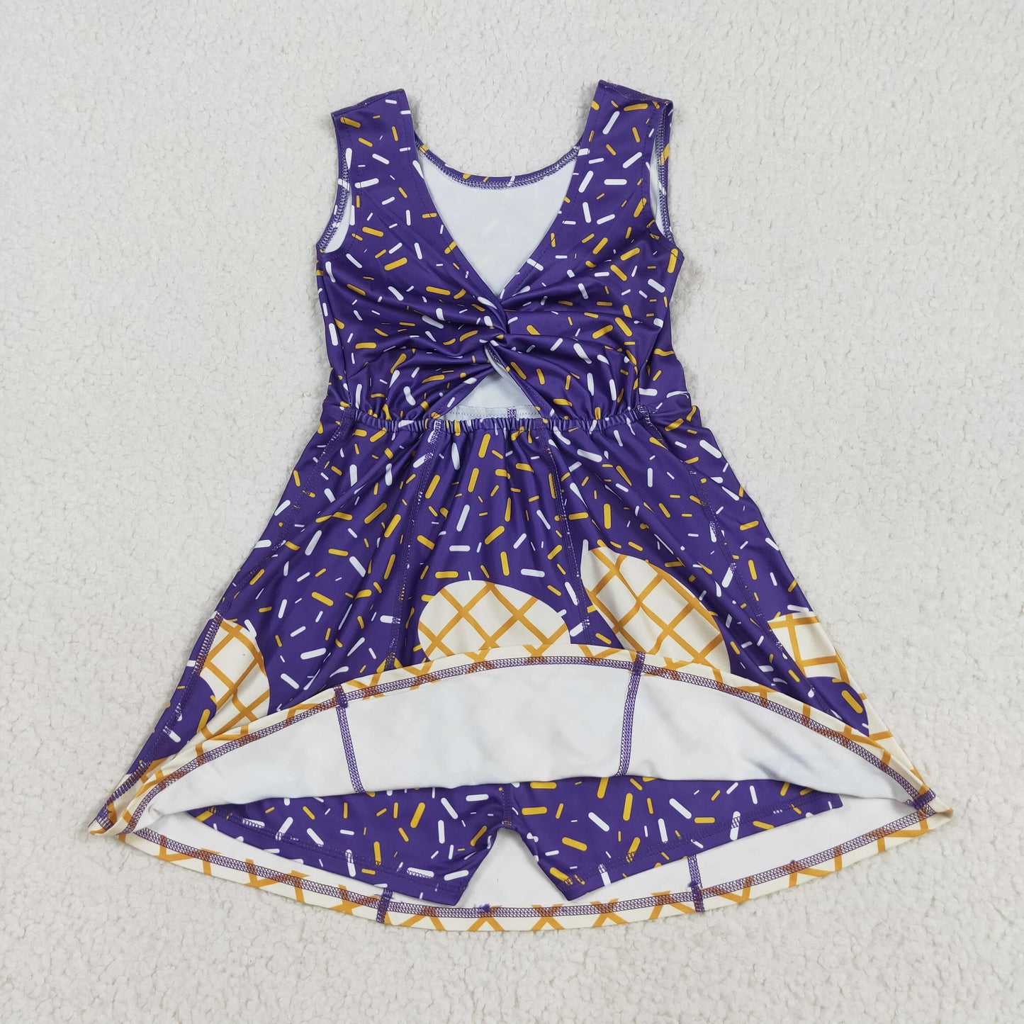 GSD2752 Purple Sprinkles Girls Summer Knee Length Yoga Dress