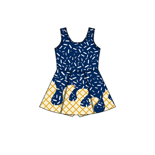 (Pre-order)GSD2753 Navy Sprinkles Girls Summer Knee Length Yoga Dress
