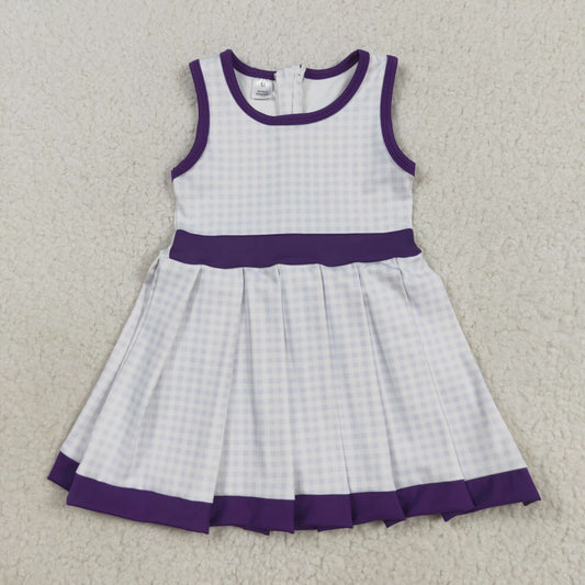 GSD2758 Purple Plaid Girls Summer Knee Length Zipper Yoga Dress