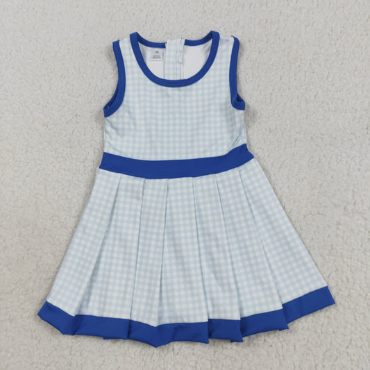 GSD2759 Blue Plaid Girls Summer Knee Length Zipper Yoga Dress