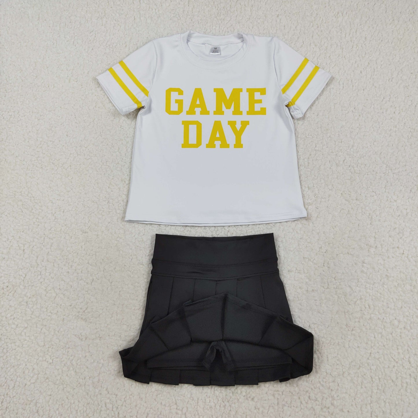 GSD2804 Game Day White Top Black Skirts Girls Summer Yoga Outfits