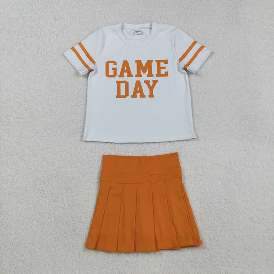 GSD2761 Game Day White Top Orange Skirts Girls Summer Yoga Outfits