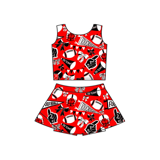 (Pre-order)GSD2763 Cheer Bows Footbal Red Print Skirts Shorts Girls Summer Yoga Clothes Set
