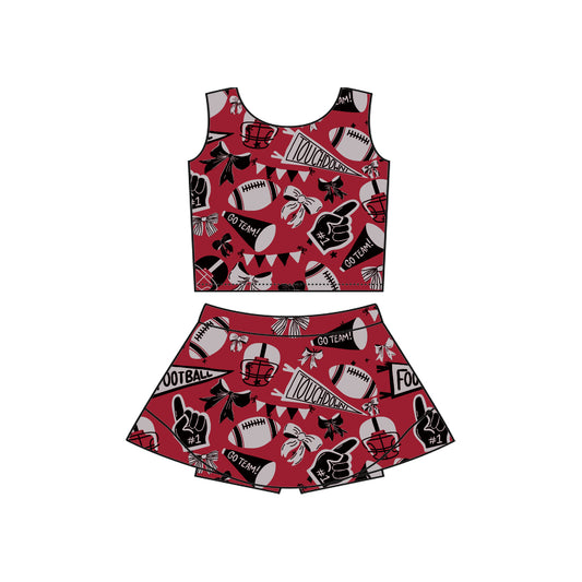 (Pre-order)GSD2764 Cheer Bows Footbal Wine Print Skirts Shorts Girls Summer Yoga Clothes Set