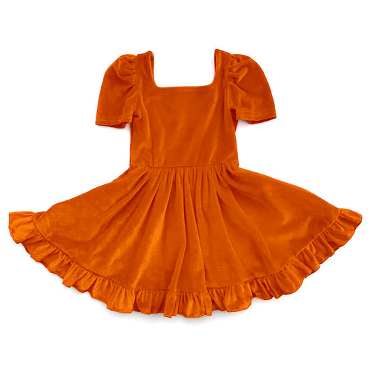 (Pre-order)GSD2765 Orange Girls Fall Velvet Knee Length Dress