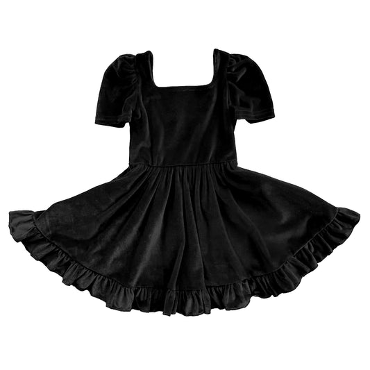 (Pre-order)GSD2766 Black Girls Fall Velvet Knee Length Dress