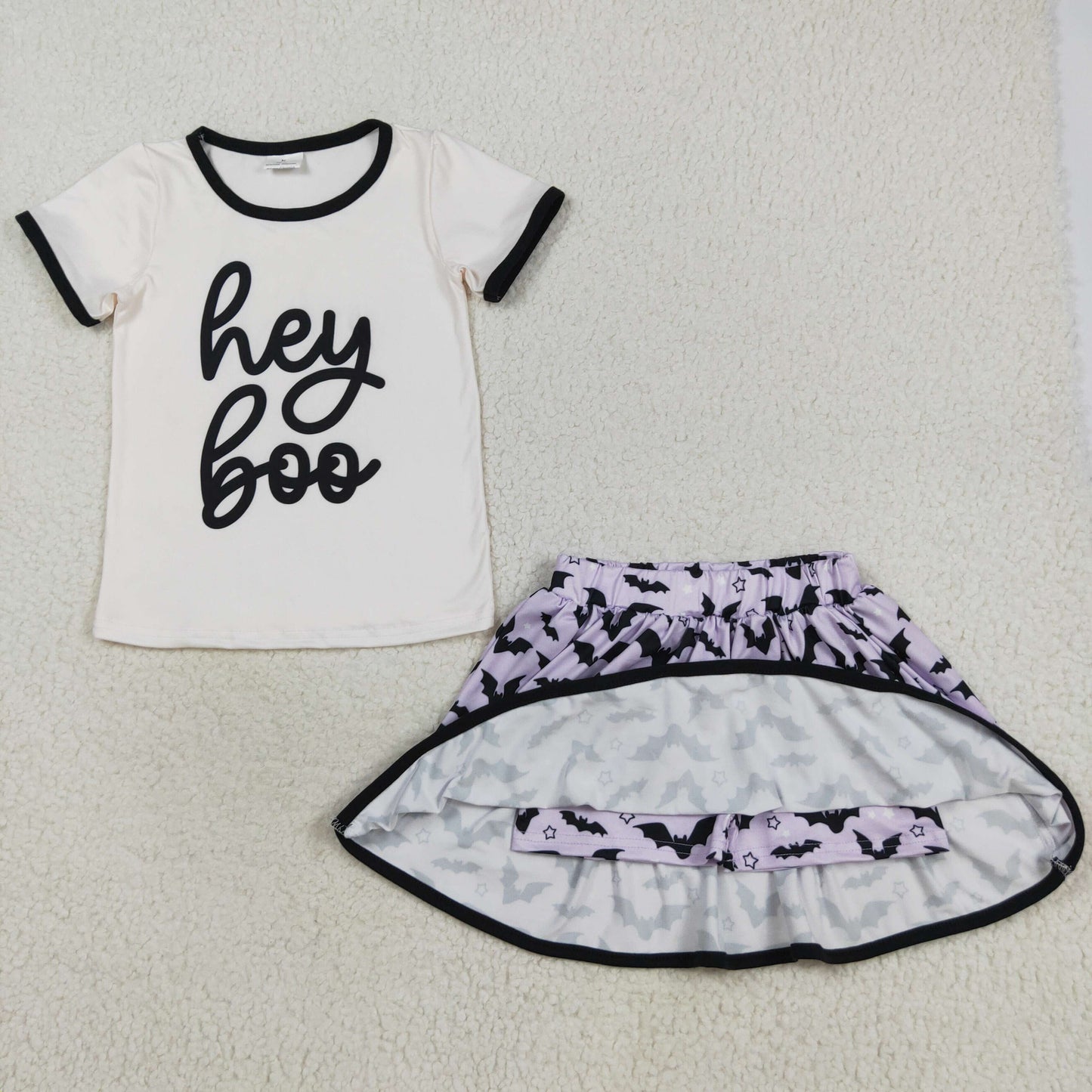 GSD2772 Hey BOO Top Bat Skirts Shorts Girls Halloween Clothes Set