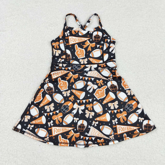 GSD2777 GO TEAM Orange Bows Girls Summer Knee Length Yoga Dress