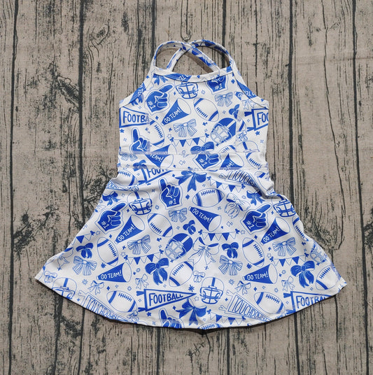 (Pre-order)GSD2778 GO TEAM Blue Bows Girls Summer Knee Length Yoga Dress
