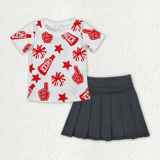 GSD2779 Cheer Red Top Black Skirts Girls Summer Yoga Outfits