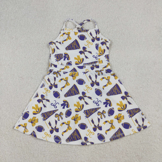 GSD2781 GO TEAM Purple Bows Girls Summer Knee Length Yoga Dress