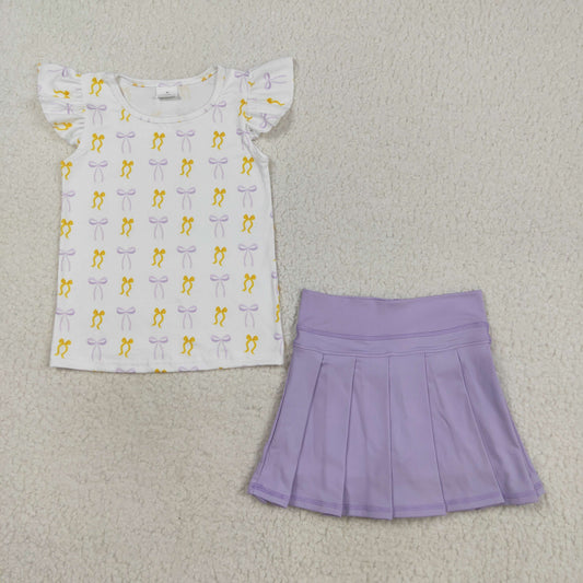 GSD2789 Yellow Purple Bows Top Shorts Skirts Girls Summer Yoga Outfits