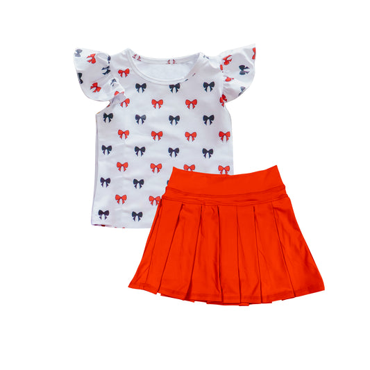 (Pre-order)GSD2790 Red Navy Bows Top Shorts Skirts Girls Summer Yoga Outfits