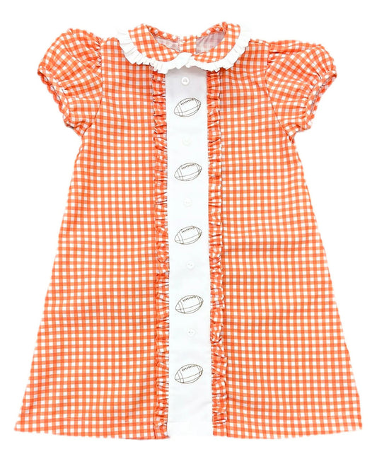 (Pre-order)GSD2797 Football Orange Plaid Print Girls Summer Knee Length Dress