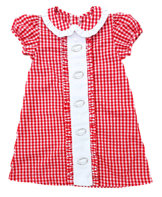 (Pre-order)GSD2798 Football Red Plaid Print Girls Summer Knee Length Dress