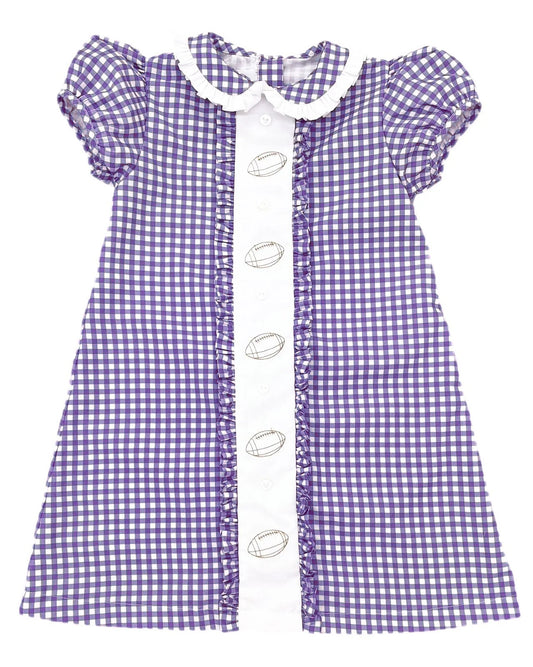 (Pre-order)GSD2799 Football Purple Plaid Print Girls Summer Knee Length Dress