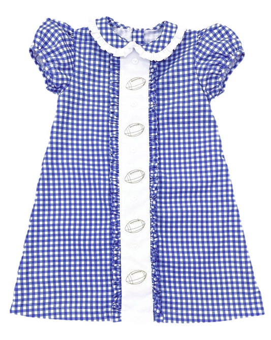 (Pre-order)GSD2800 Football Blue Plaid Print Girls Summer Knee Length Dress