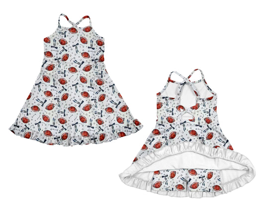 (Pre-order)GSD2802 Football Print Girls Summer Knee Length Yoga Dress