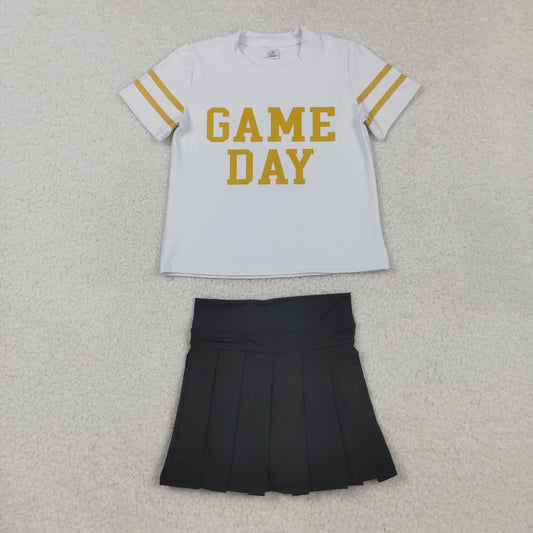 GSD2804 Game Day White Top Black Skirts Girls Summer Yoga Outfits