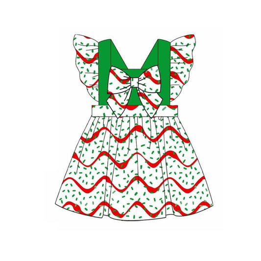 (Pre-order)GSD2809 Cake Sprinkles Print Girls Christmas Knee Length Dress